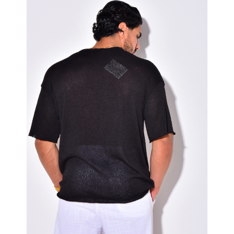 T-shirt uni en maille ajourée T-shirt uni en maille ajourée