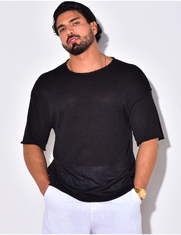 T-shirt uni en maille ajourée T-shirt uni en maille ajourée