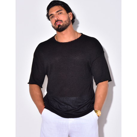 T-shirt uni en maille ajourée T-shirt uni en maille ajourée