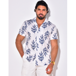 Chemise manches courtes à motifs feuilles Chemise manches courtes à motifs feuilles
