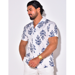 Chemise manches courtes à motifs feuilles Chemise manches courtes à motifs feuilles