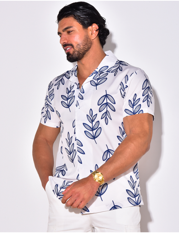 Chemise manches courtes à motifs feuilles Chemise manches courtes à motifs feuilles