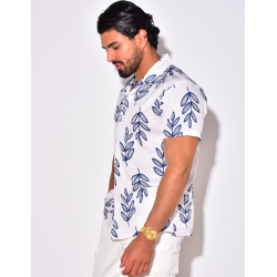 Chemise manches courtes à motifs feuilles Chemise manches courtes à motifs feuilles