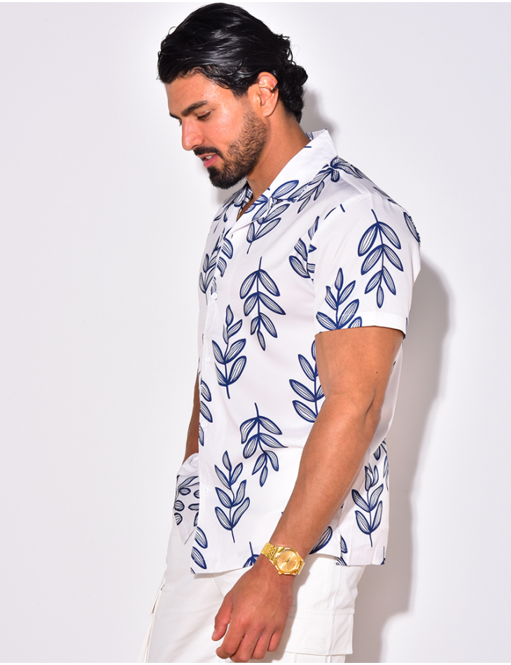 Chemise manches courtes à motifs feuilles Chemise manches courtes à motifs feuilles