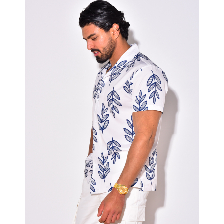 Chemise manches courtes à motifs feuilles Chemise manches courtes à motifs feuilles
