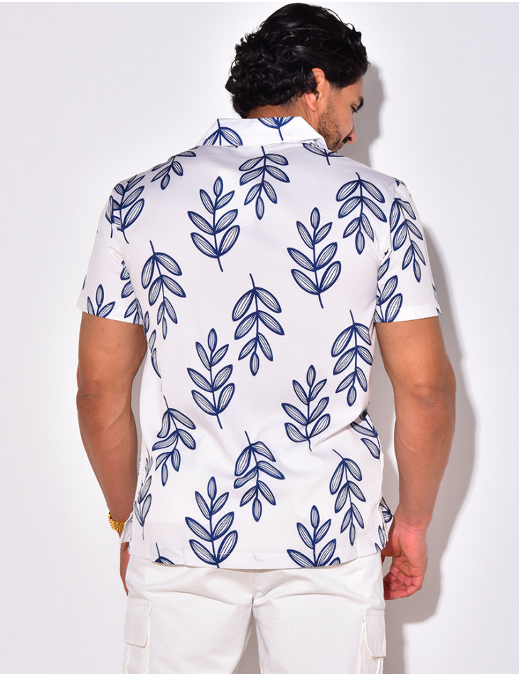 Chemise manches courtes à motifs feuilles Chemise manches courtes à motifs feuilles