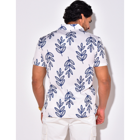 Chemise manches courtes à motifs feuilles Chemise manches courtes à motifs feuilles