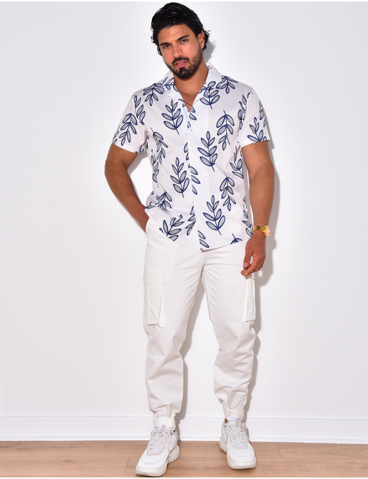 Chemise manches courtes à motifs feuilles Chemise manches courtes à motifs feuilles