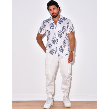 Chemise manches courtes à motifs feuilles Chemise manches courtes à motifs feuilles
