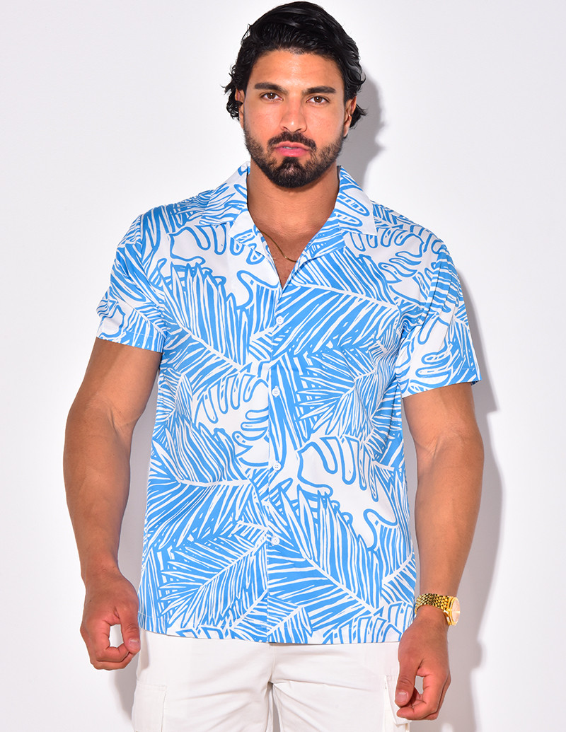 Chemise manches courtes à motifs feuilles