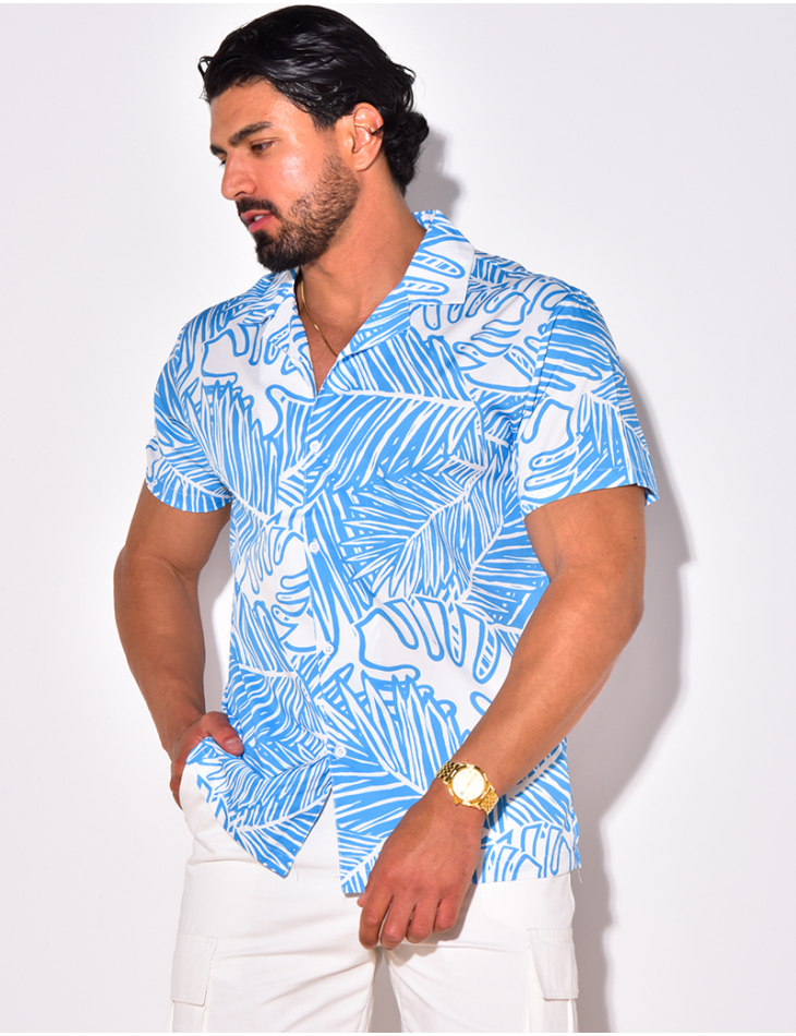 Chemise manches courtes à motifs feuilles Chemise manches courtes à motifs feuilles