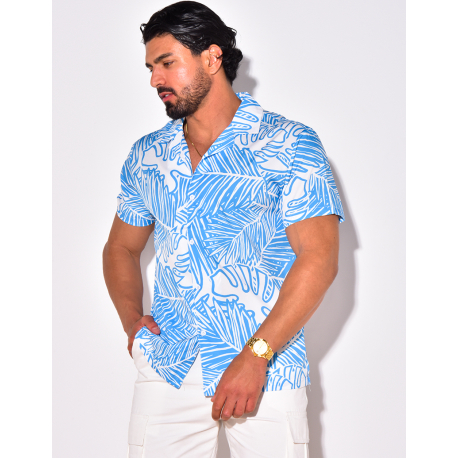 Chemise manches courtes à motifs feuilles Chemise manches courtes à motifs feuilles