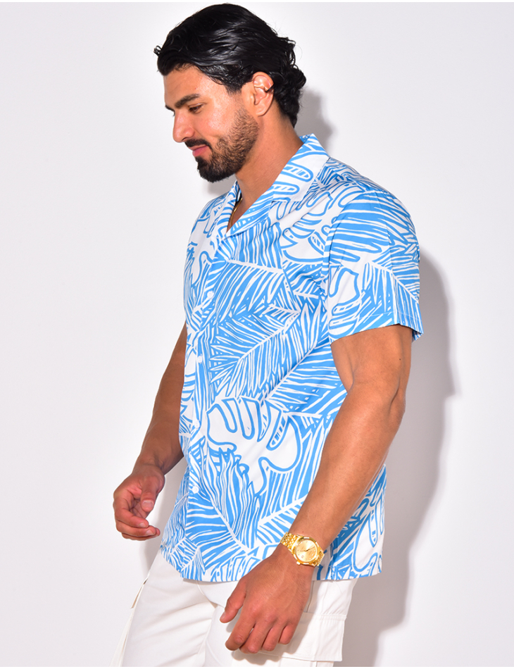 Chemise manches courtes à motifs feuilles Chemise manches courtes à motifs feuilles