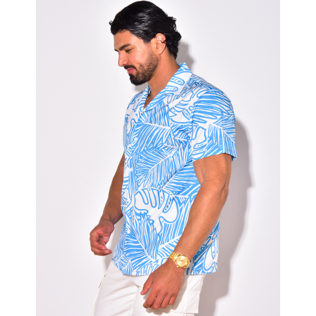 Chemise manches courtes à motifs feuilles Chemise manches courtes à motifs feuilles