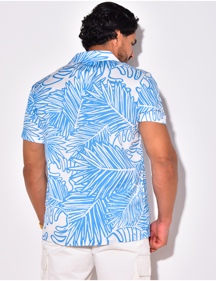 Chemise manches courtes à motifs feuilles Chemise manches courtes à motifs feuilles