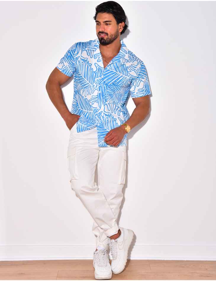Chemise manches courtes à motifs feuilles Chemise manches courtes à motifs feuilles