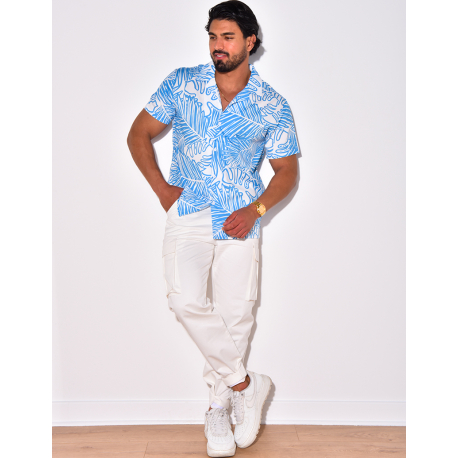 Chemise manches courtes à motifs feuilles Chemise manches courtes à motifs feuilles
