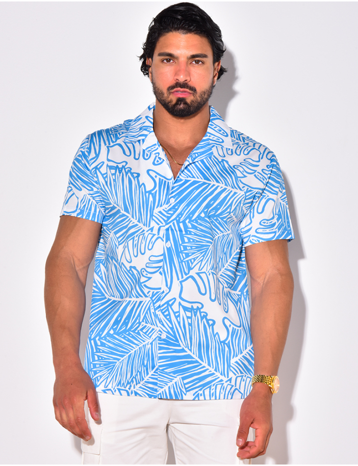 Chemise manches courtes à motifs feuilles Chemise manches courtes à motifs feuilles