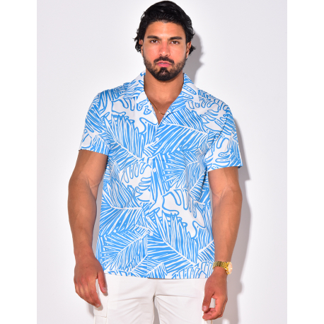 Chemise manches courtes à motifs feuilles Chemise manches courtes à motifs feuilles
