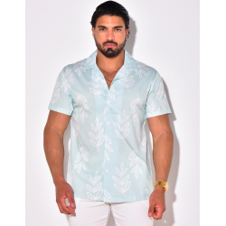 Chemise manches courtes à motifs feuilles Chemise manches courtes à motifs feuilles