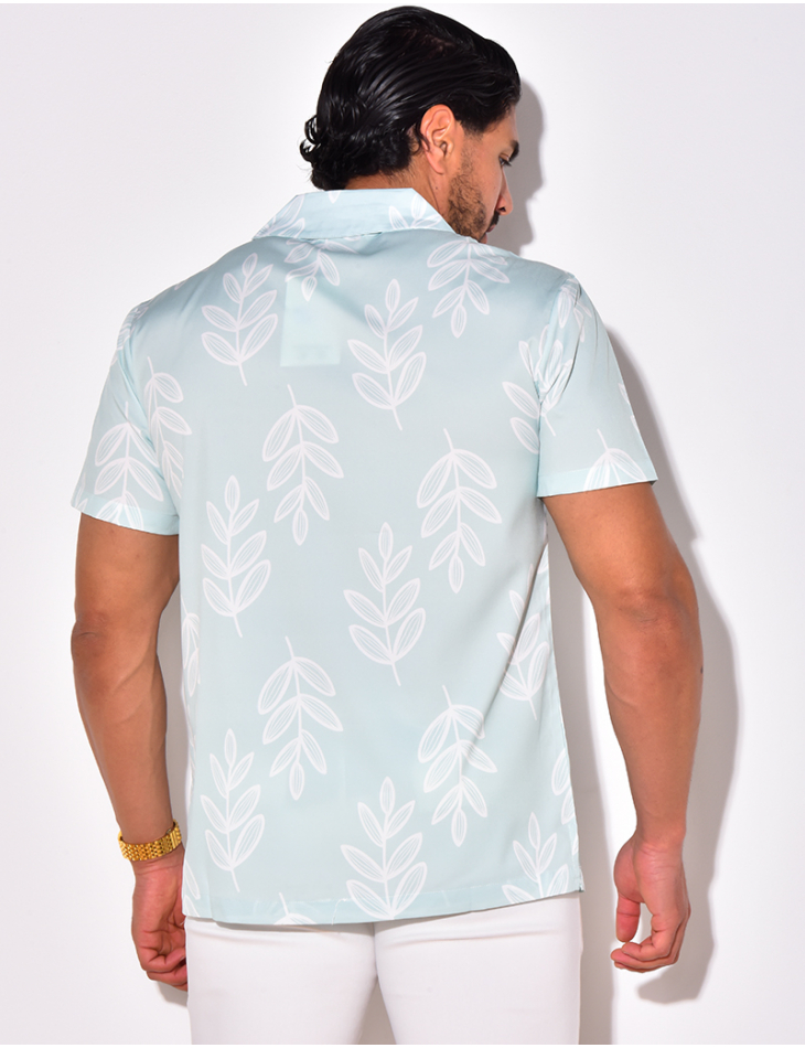 Chemise manches courtes à motifs feuilles Chemise manches courtes à motifs feuilles
