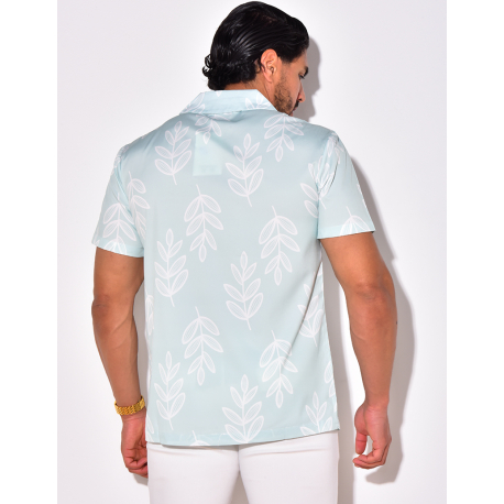 Chemise manches courtes à motifs feuilles Chemise manches courtes à motifs feuilles