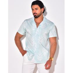 Chemise manches courtes à motifs feuilles Chemise manches courtes à motifs feuilles