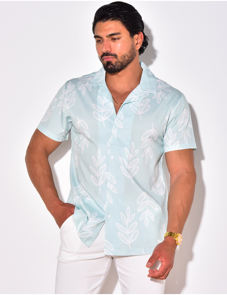 Chemise manches courtes à motifs feuilles Chemise manches courtes à motifs feuilles