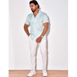 Chemise manches courtes à motifs feuilles Chemise manches courtes à motifs feuilles