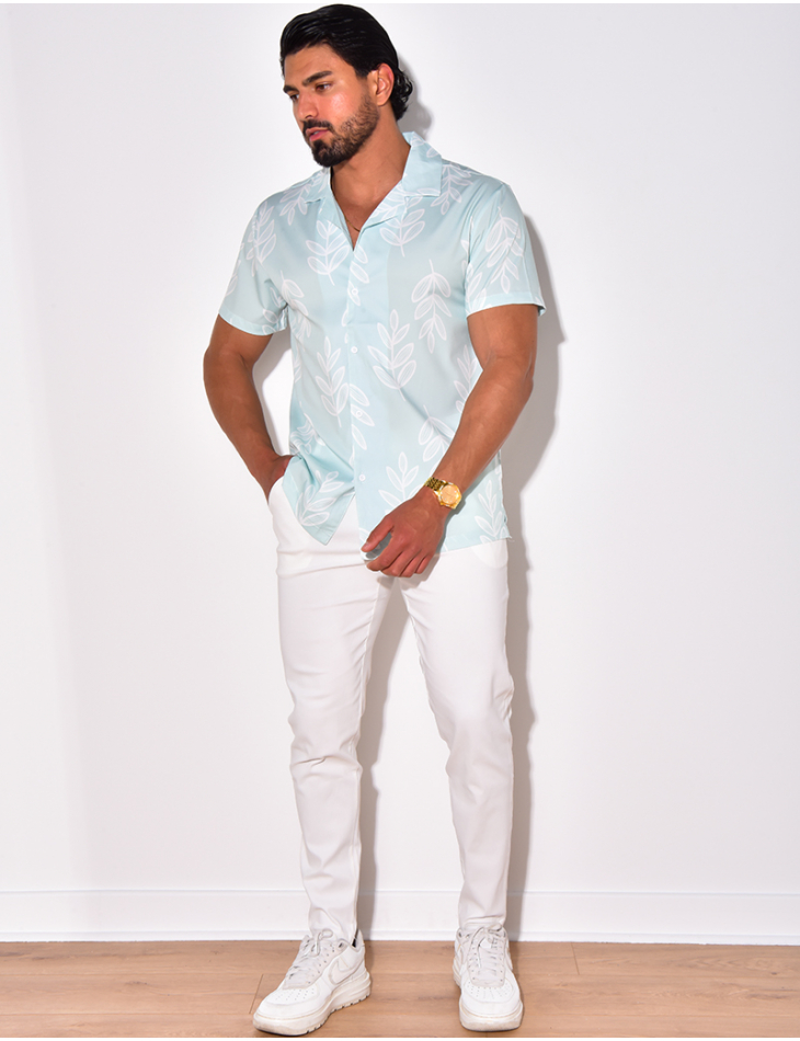 Chemise manches courtes à motifs feuilles Chemise manches courtes à motifs feuilles