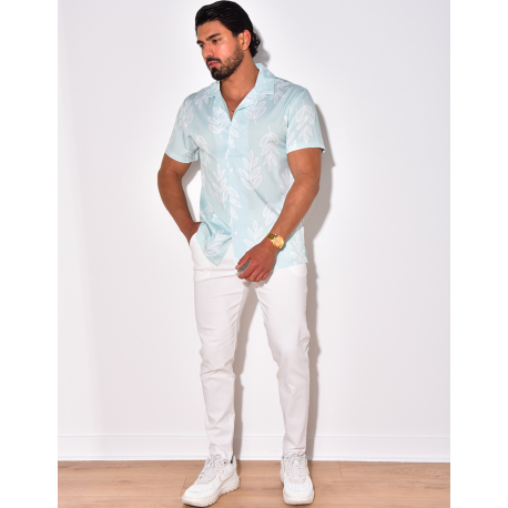 Chemise manches courtes à motifs feuilles Chemise manches courtes à motifs feuilles