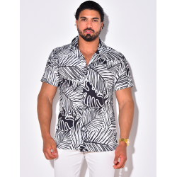 Chemise manches courtes à motifs feuilles Chemise manches courtes à motifs feuilles