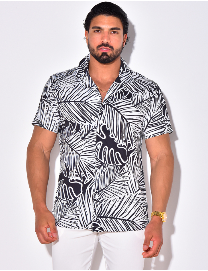 Chemise manches courtes à motifs feuilles Chemise manches courtes à motifs feuilles
