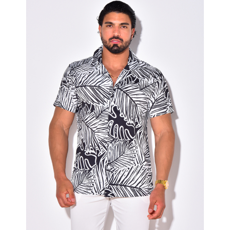 Chemise manches courtes à motifs feuilles Chemise manches courtes à motifs feuilles