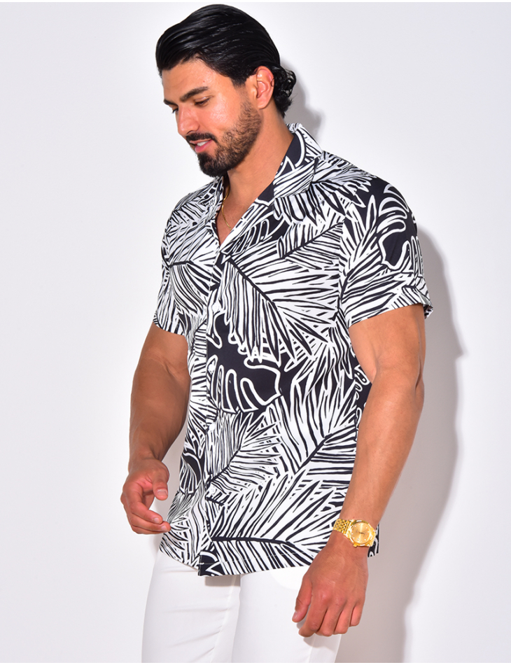 Chemise manches courtes à motifs feuilles Chemise manches courtes à motifs feuilles