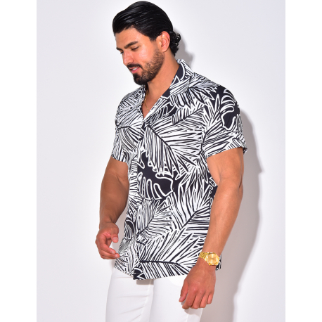 Chemise manches courtes à motifs feuilles Chemise manches courtes à motifs feuilles