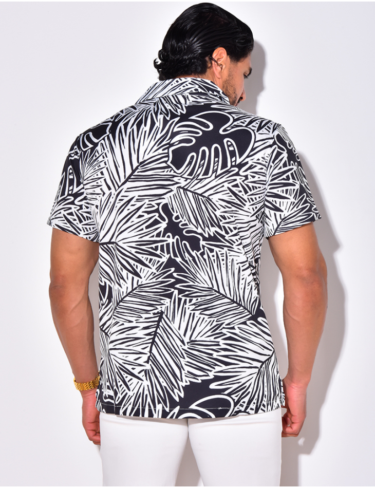 Chemise manches courtes à motifs feuilles Chemise manches courtes à motifs feuilles