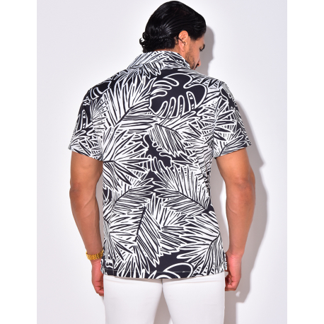 Chemise manches courtes à motifs feuilles Chemise manches courtes à motifs feuilles
