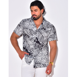 Chemise manches courtes à motifs feuilles Chemise manches courtes à motifs feuilles
