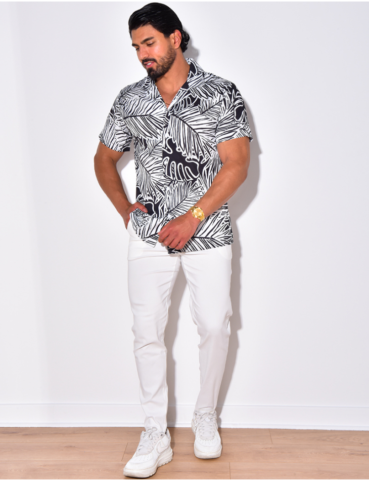 Chemise manches courtes à motifs feuilles Chemise manches courtes à motifs feuilles