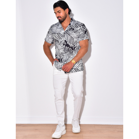 Chemise manches courtes à motifs feuilles Chemise manches courtes à motifs feuilles