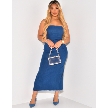 Robe bustier effet jeans à fente