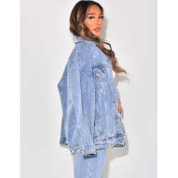 Veste en jeans à strass recto/verso