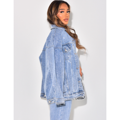 Veste en jeans à strass recto/verso