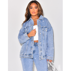 Veste en jeans oversize a strass recto verso