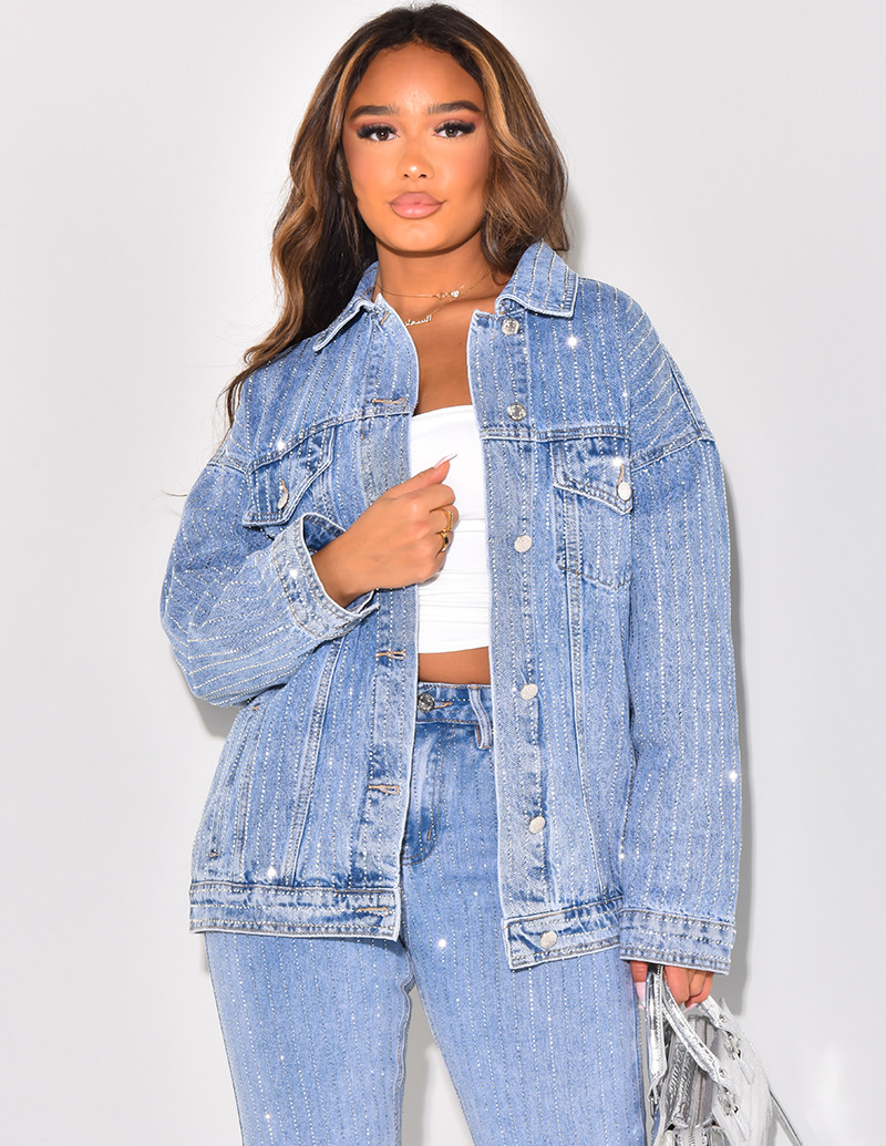 Veste en jeans à strass recto/verso