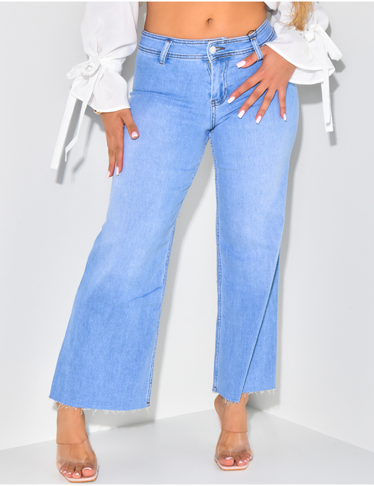 Jeans large taille haute à poches