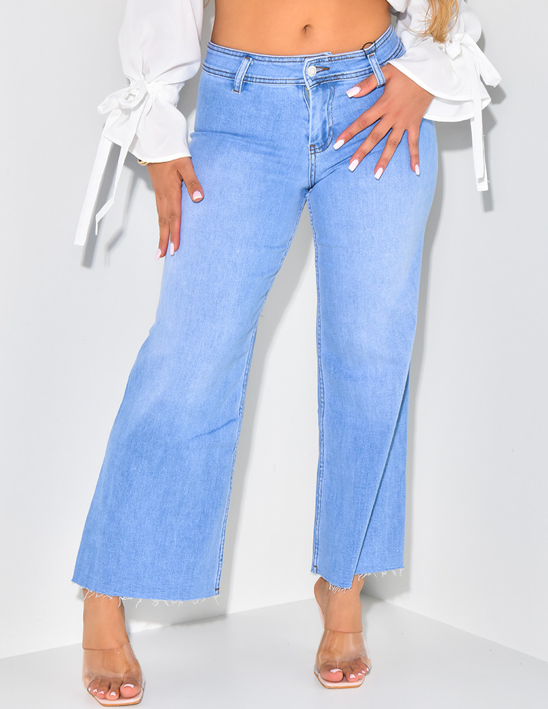 Jeans court taille haute évasé