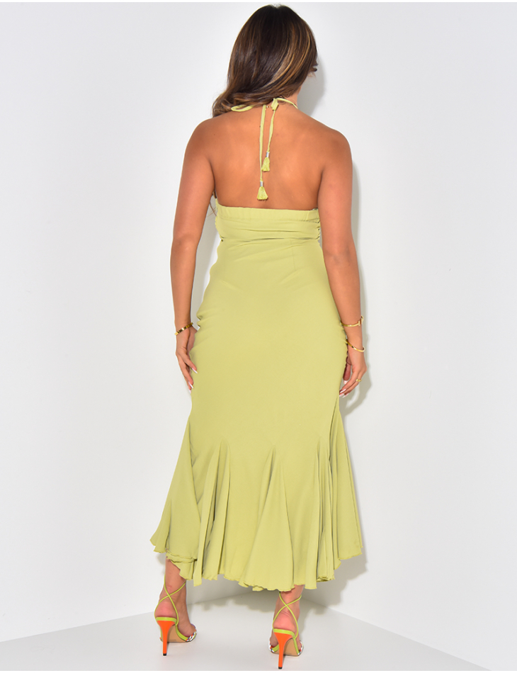 Robe longue dos nu à volant Robe longue dos nu à volant