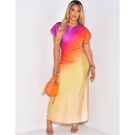 Robe fluide en satin multicolore
